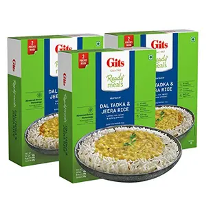 Gits Ready to Eat Jeera Rice + Dal Tadka Combo Meal 1125g (Pack of 3 X 375g Each)
