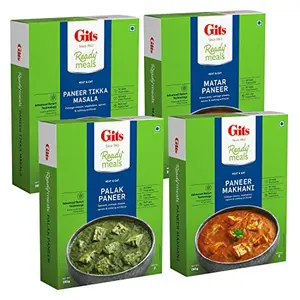 Gits Ready to Eat Paneer Combo 1140g (Matar Paneer Palak Paneer Paneer Tikka Masala Paneer Makhani - 285g Each)