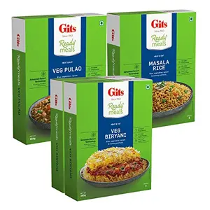 Gits Ready to Eat Rice Combo 1060g (Veg Biryani 265g X Pack of 2 + Masala Rice 265g + Veg Pulao 265g)
