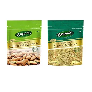 Happilo 100% Natural Premium Californian Almonds 200g (Pack of 2) and Premium Seedless Raisins 250g (Pack of 2)