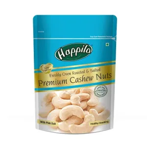 Happilo Premium Roasted and Salted Cashews 200g | Freshly Oven Roasted | Premium Kaju nuts | Nutritious Crunchy & Delicious | Gluten Free | Plant-Based Protein