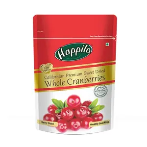 Happilo Premium Californian Dried and Sweet Whole Cranberries 200g | Real Dried Fruit | No fat and Low Calories | High Antioxidants Dietary Fiber & No Gluten