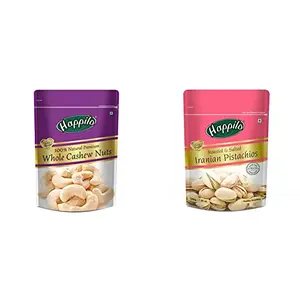 Happilo 100% Natural Premium Whole Cashews 200g + Happilo Premium IR Roasted & Salted Pistachios 200g
