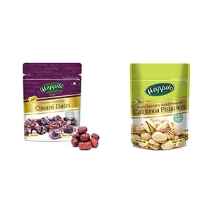 Happilo Premium International Omani Dates 250g (Pack of 1) and Happilo Premium Californian Roasted and Salted Pistachios 200g (Pack of 1)