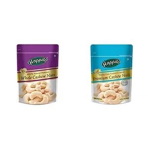 Happilo 100% Natural Premium Whole Cashews 200g + Happilo Premium Toasted and Salted Cashews 200g