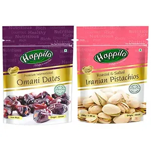 Happilo Premium International Omani Dates 250g + Premium IR Roasted & Salted Pistachios 200g