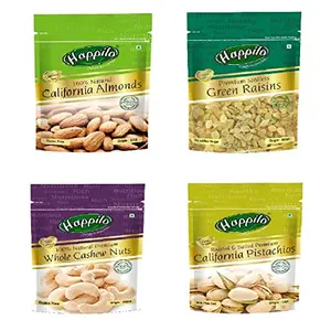 Happilo Premium Dry Fruits Combo 4(California Almonds Raisins Whole Cashews Roasted Pistachios ) Pouch 850 g