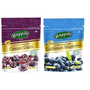 Happilo Premium International Omani Dates 250g + Premium Dried Californian Blueberries 150g