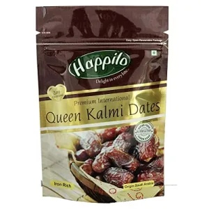 Happilo Premium International Fresh Queen Kalmi Dates 200 gm | 100% Naturally Dried Dates | Sourced from Saudi Arabia | Vegan & No Artificial Flavor