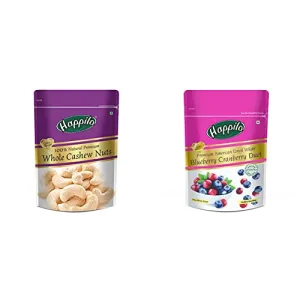 Happilo 100% Natural Premium Whole Cashews 200g + Happilo Premium Dried Whole Blueberry Cranberry Duet 200g