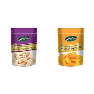 Happilo 100% Natural Premium Whole Cashews 200g + Happilo Premium Turkish Apricots 200g