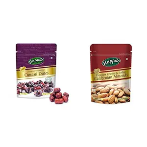 Happilo Premium International Omani Dates 250g + Happilo Premium Californian Roasted and Salted Almonds 200g