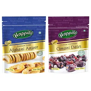 Happilo Premium International Omani Dates 250g + Premium Dried Afghani Anjeer 200g (Pack of 2)