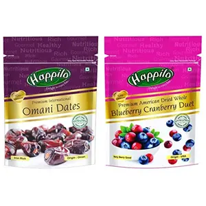 Happilo Premium International Omani Dates 250g + Premium Dried Whole Blueberry Cranberry Duet 200g