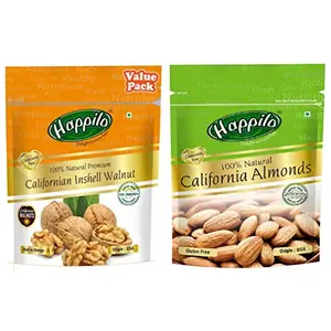 Happilo Premium 100% Natural Californian Inshell Walnut Kernels Value Pack Pouch 500 g + 100% Natural Premium Californian Almonds 200g (Pack of 2)