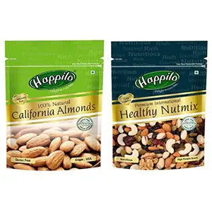 Happilo Premium International Healthy Nutmix 200g + 100% Natural Premium Californian Almonds 200g (Pack of 2)