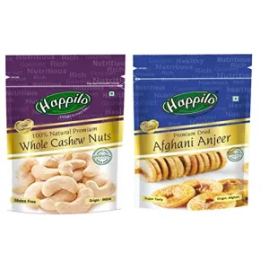 Happilo 100% Natural Premium Whole Cashews 200g + Premium Dried Afghani Anjeer 200g (Pack of 2)