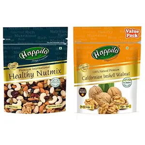 Happilo Premium International Healthy Nutmix 200g + Premium 100% Natural Californian Inshell Walnut Kernels Value Pack Pouch 500 g