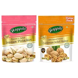 Happilo Premium 100% Natural Californian Inshell Walnut Kernels Value Pack Pouch 500 g + Premium IR Roasted & Salted Pistachios 200g