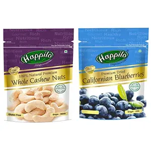 Happilo 100% Natural Premium Whole Cashews 200g + Premium Dried Californian Blueberries 150g