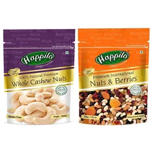 Happilo 100% Natural Premium Whole Cashews 200g + Premium International Nuts and Berries 200g