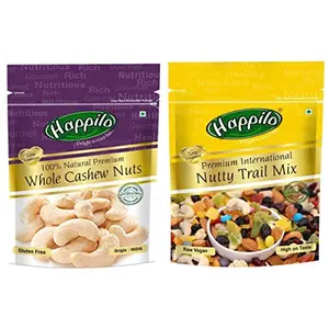 Happilo 100% Natural Premium Whole Cashews 200g + Premium International Trail Mix 200g
