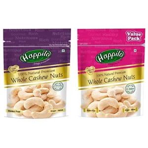 Happilo 100% Natural Premium Whole Cashews 200g + 100% Natural Premium Whole Cashews Value Pack Pouch 500 g