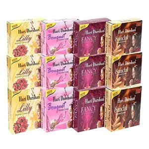 Hari Darshan 4 in 1 Dry Dhoop Cones Lilly Fancy Sandal Bouquet (Pack of 12 12 Sticks in Each)