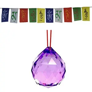 Combo of Purple Sun Catcher Hanging and Prayer Flag for Car