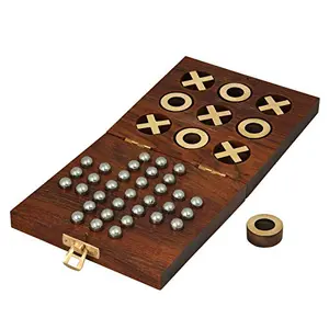 Wooden Tic Tac Toe and Solitaire Board Game Traditional Challenging Board Game for Kids and Adults (Weaight: 480 Gm)