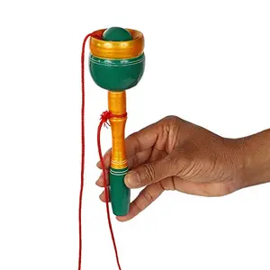 Multicolor Handcrafted Target Reflexive Game Gift Cup & Ball Game Height 8 inch Note: Color May Change as per Stock Availability (Green)