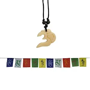 Combo of Spiritual Om Pendant Necklace and Tibetian Buddhist Prayer Flags for Car