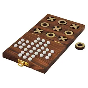 Wooden Tic Tac Toe and Solitaire Board Game Traditional Challenging Board Game for Kids and Adults