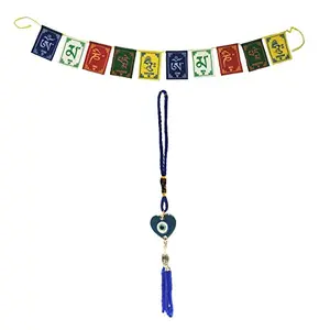 Evil Eye Blue Dot Pendant Amulet for Car Rear View Mirror Decor Ornament Accessories/Good Luck Charm Protection Interior Wall Hanging Showpiece &Buddhist Prayer Flags Car/Bike