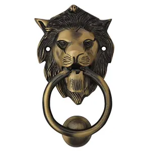 Lion Head Antique Brass Door Knocker Height: 4 Inches (with Striker)