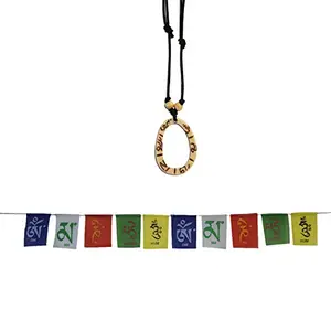 Combo of Om Mani Padme Hum Mantra Pendant Necklace and Tibetian Buddhist Prayer Flags for Motorbike