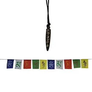 Combo of Om Mani Padme Hum Mantra Pendant Necklace and Tibetian Buddhist Prayer Flags for Car