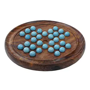 Wooden Solitaire Board Game in with Glass Marbles Brainvita Unique Game 9" - Best Gift for Kids Teens & Adults Made in India