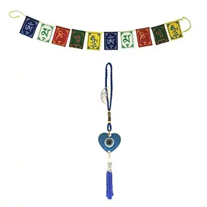 Evil Eye Heart Beat Pendant Amulet for Car Rear View Mirror Decor Ornament Accessories/Good Luck Charm Protection Interior Wall Hanging Showpiece &Buddhist Prayer Flags Car/Bike