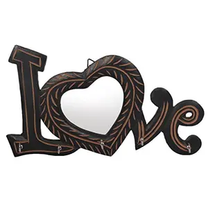 Beautiful Wooden Wall Hanging Key Holder Love Shaped with Small Mirror