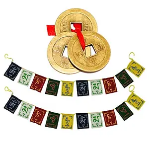 Combo of Prayer Flag for Car and Home with Three Lucky Chinese Coins