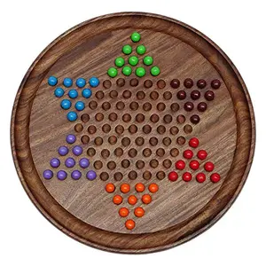 Chinese Checkers Game Set with 12-inch Wooden Board and Traditional Pegs