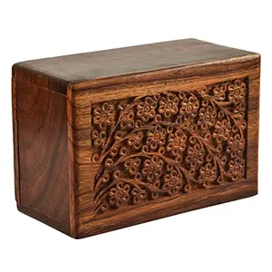 Tree of Life Design Large Keepsake Decorative Engraved Wooden Personalized Natural Wood Memory Visiting Card Box 7.5x5x3.5 Inches