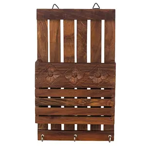 10-inch Wooden Wall Hanging Key Holder and Stand Planter (Brown)