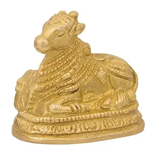 Brass Nandi Sitting Puja Statue Height: 2 inch