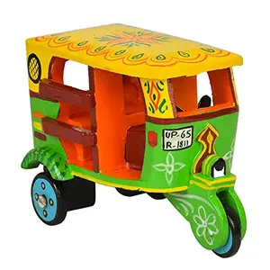 Handmade Colorful Push and Pull Toys Wooden Auto Rickshaw