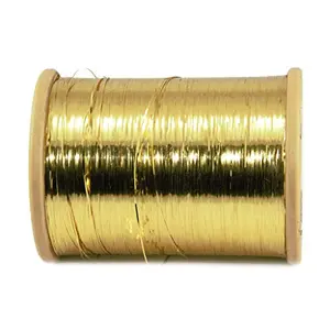 Medium Golden Flat Badla (Metallic Yarn) Thread for Embroidery Work Beading Jewellery Making and Crafts 1 Roll