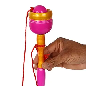 Multicolor Handcrafted Target Reflexive Game Gift Cup & Ball Game Height 8 inch Note: Color May Change as per Stock Availability (Pink)