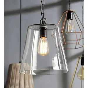 Glass Bucket Hanging Pendant Ceiling Light E - 27 Bulb Holder Without Bulb 20 x 20 x 29 cm