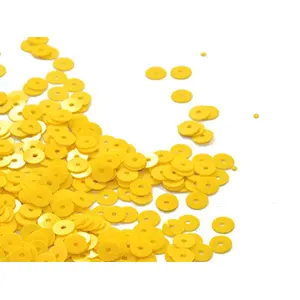Yellow Round Centre Hole Sequins (4 mm) (Pack of 250 Grams)- for Embroidery Beading Arts and Crafts